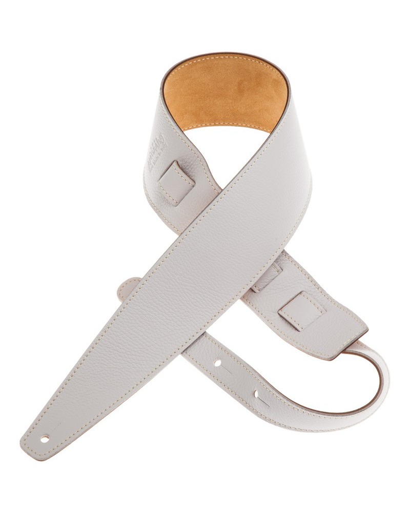 Guitar Strap White Genuine Leather 8 Cm Holes HS Colors 