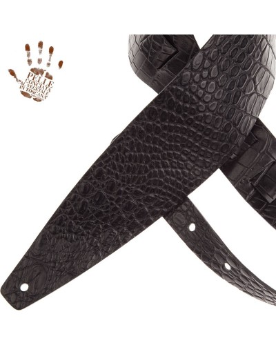 Tracolla per Chitarra e Basso Nero Vera Pelle Conciata Al Vegetale 10 Cm Cocco Pros Holes HC Embossed 