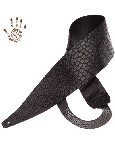 Tracolla per Chitarra e Basso Nero Vera Pelle Conciata Al Vegetale 10 Cm Cocco Pros Holes HC Embossed 