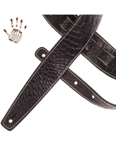 Guitar Strap Black Certified Vegetable Tanned Leather 6 Cm Cocco Pros Holes HS Embossed 