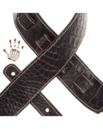 Guitar Strap Black Certified Vegetable Tanned Leather 6 Cm Cocco Pros Holes HS Embossed 