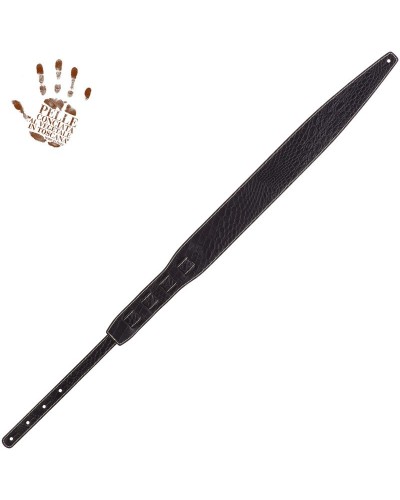 Tracolla per Chitarra e Basso Nero Vera Pelle Conciata Al Vegetale 8 Cm Cocco Pros Holes HS Embossed 