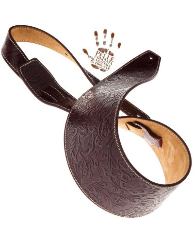 magrabò guitar straps | holes hs embossed flores bordeaux 10 cm