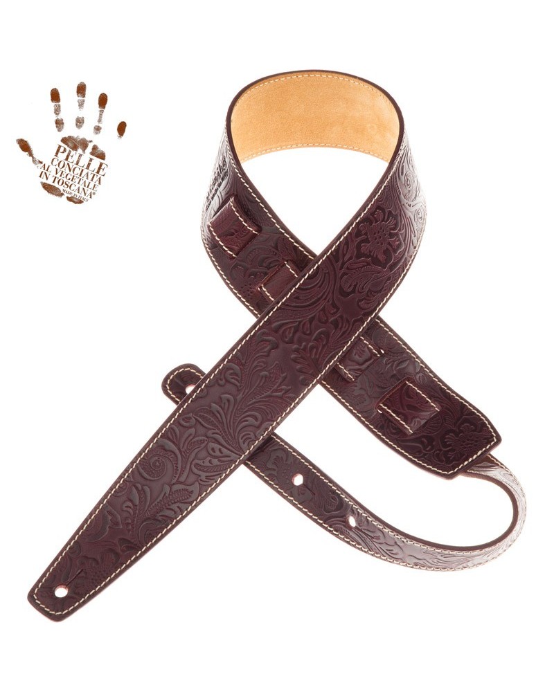 magrabò guitar straps | holes hs embossed flores bordeaux 6 cm