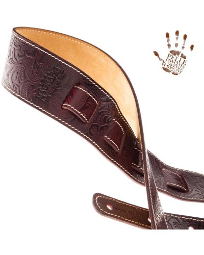 magrabò guitar straps | holes hs embossed flores bordeaux 6 cm