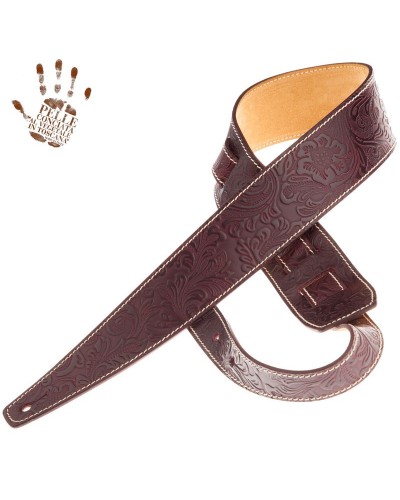 magrabò guitar straps | holes hs embossed flores bordeaux 6 cm