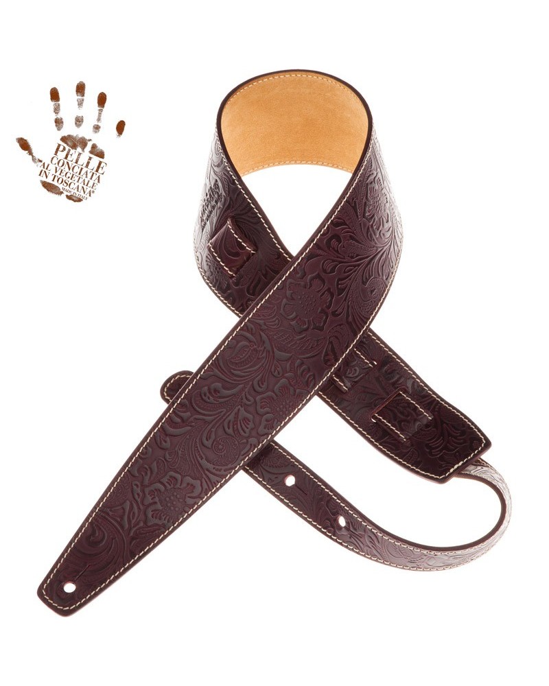 magrabò guitar straps | holes hs embossed flores bordeaux 8 cm