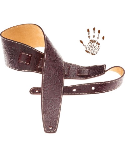 magrabò guitar straps | holes hs embossed flores bordeaux 8 cm