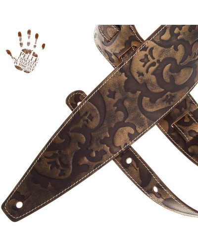 Guitar Strap Bronze Certified Vegetable Tanned Leather 8 Cm Holes HS Embossed 