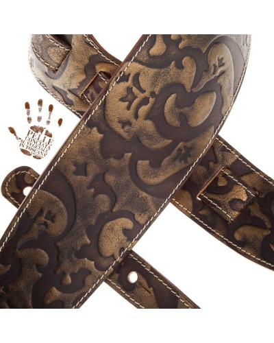 Guitar Strap Bronze Certified Vegetable Tanned Leather 8 Cm Holes HS Embossed 